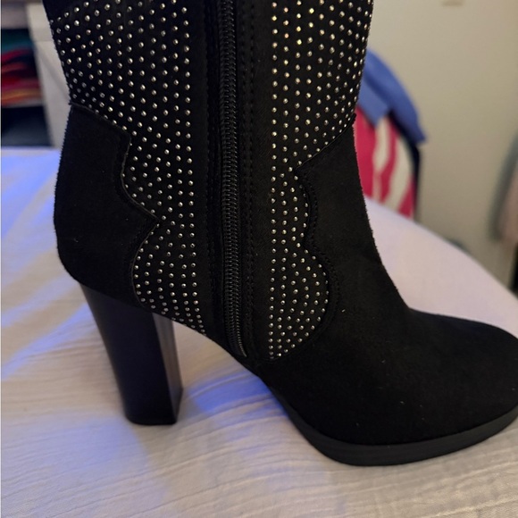 8. Black Heeled Boots with Studded Detailing - Picture 2 of 4